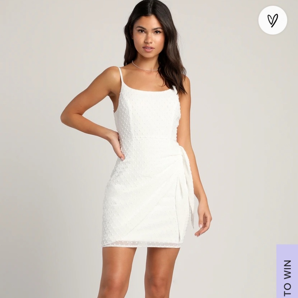 Lulus Stole Your Love White Swiss Dot Faux-Wrap Mini Dress size: small